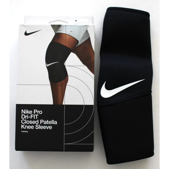 Nike Pro Dri-Fit Closed Patella Knee Sleeve Adult Medium Black/White - Picture 1 of 4